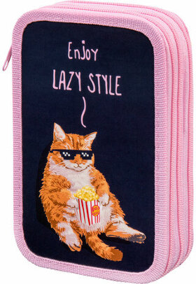 Пенал ПИФАГОР, 3 отделения, ламинированный картон, 19х11 см, &quot;Lazy cat&quot;, 272252