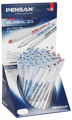Ручка шариковая масляная PENSAN &quot;Global-21&quot;, АССОРТИ, узел 0,5 мм, линия письма 0,3 мм, дисплей, 2221/S