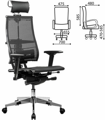 Кресло МЕТТА "YOGA" Y 4DF B2-5D, адаптивная спинка, 3D-подголовник, сверхпрочная сетка, черное