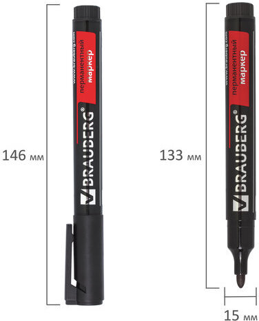 Маркер перманентный (нестираемый) BRAUBERG "Energy", ЧЕРНЫЙ, круглый наконечник, 3 мм, с клипом, 150475