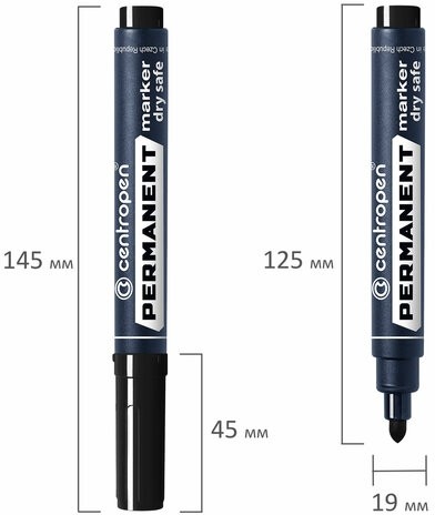 Маркер перманентный CENTROPEN 8510, ЧЕРНЫЙ, круглый наконечник, 2,5 мм, 8510, 5 8510 0112