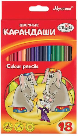 Карандаши цветные ГАММА &quot;Мультики&quot;, 18 цветов, заточенные, трехгранные, картонная упаковка, 05091808, 050918_08