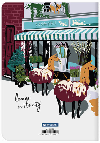 Тетрадь 40 л. в клетку обложка SoftTouch, бежевая бумага 70 г/м2, сшивка, А5 (147х210 мм), ЛАМЫ, BRAUBERG, 403776