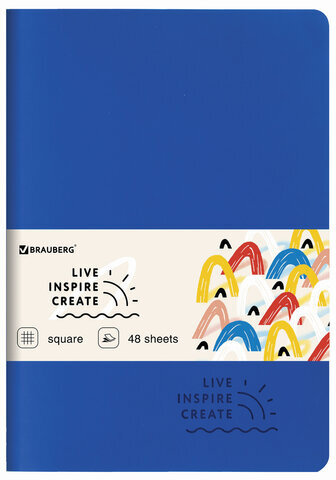 Тетрадь 48 л. в клетку обложка кожзам SoftTouch, сшивка, A5 (147х210мм), СИНИЙ, BRAUBERG RAINBOW, 403876