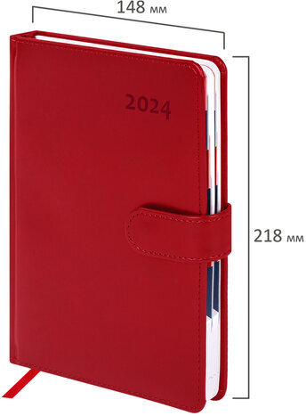 Ежедневник датированный 2024 А5 148х218 мм GALANT "Ritter", под кожу, красный, 114762