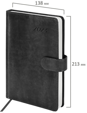 Ежедневник датированный 2024 А5 138x213 мм BRAUBERG "Legend", под кожу, застежка, серый, 114862