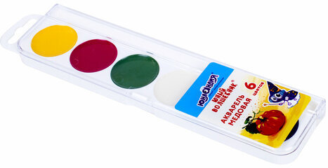 Краски акварельные ЮНЛАНДИЯ "ЮНЫЙ ВОЛШЕБНИК", медовые, 6 цветов, круглые кюветы, пластик, 192357