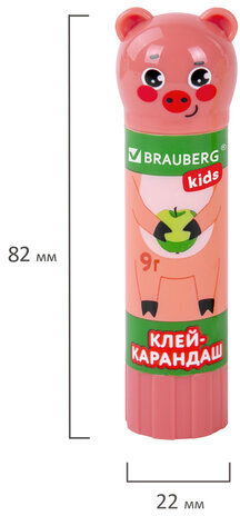 Клей-карандаш "Зверята: кошка, мышка, хрюшка", 9 г, фигурный колпачок, 3 шт./блистер, BRAUBERG KIDS, 271141