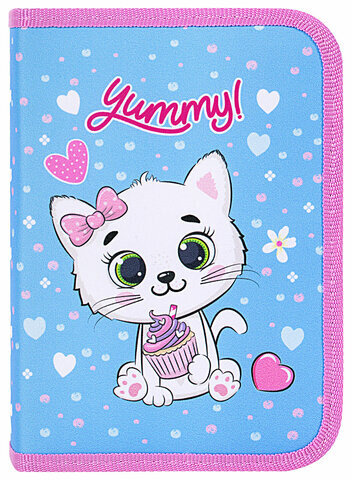 Пенал ПИФАГОР, 1 отделение 2 откидные планки, полиэстер, 20х14 см, "Yummy Cupcakes", 271512