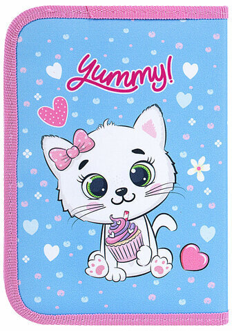 Пенал ПИФАГОР, 1 отделение 2 откидные планки, полиэстер, 20х14 см, "Yummy Cupcakes", 271512