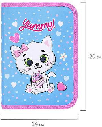 Пенал ПИФАГОР, 1 отделение 2 откидные планки, полиэстер, 20х14 см, "Yummy Cupcakes", 271512