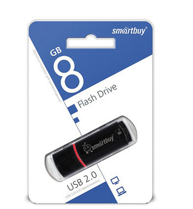 Флеш-диск 8 GB, SMARTBUY Crown, USB 2.0, черный, SB8GBCRW-K