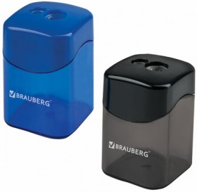Точилка BRAUBERG "Win", 2 отверстия для чернографитных карандашей (в том числе утолщенных), с большим контейнером, с крышкой, ассорти,222495