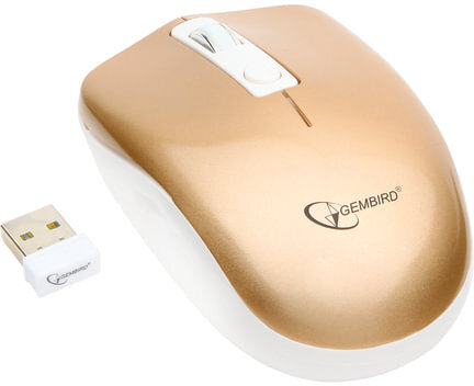 Мышь беспроводная бесшумная GEMBIRD MUSW-400-G, 3 кнопки+1 колесо-кнопка, оптическая, бело-золотая