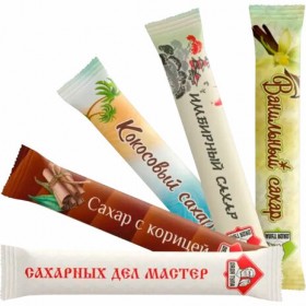 Сахар порционный, микс вкусов в стиках (ваниль, имбирь, кокос, корица, белый), 1 кг