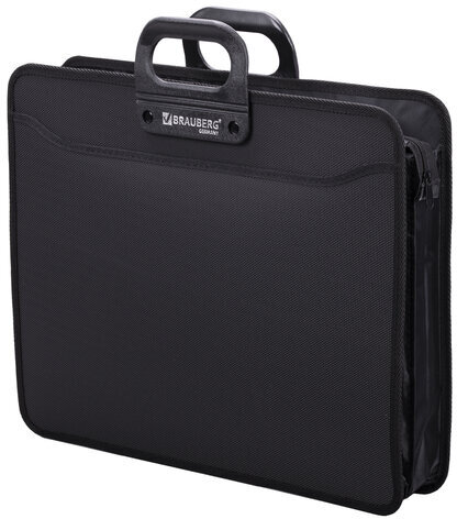 Папка-портфель пластиковая БОЛЬШОГО ФОРМАТА BRAUBERG "ПОРТФОЛИО" А3 (470х380х130 мм), 3 отделения, черная, 223081