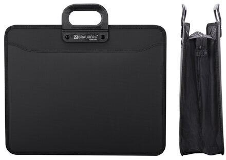 Папка-портфель пластиковая БОЛЬШОГО ФОРМАТА BRAUBERG "ПОРТФОЛИО" А3 (470х380х130 мм), 3 отделения, черная, 223081