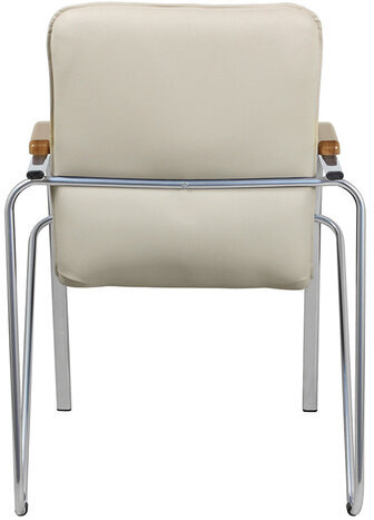 Кресло для приемных и переговорных "Samba", деревянные накладки, хромированный каркас, кожзам бежевый