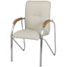 Кресло для приемных и переговорных "Samba", деревянные накладки, хромированный каркас, кожзам бежевый