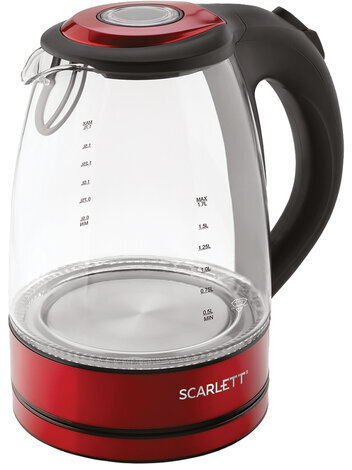 Чайник SCARLETT SC-EK27G99, 1,7 л, 2200 Вт, закрытый нагревательный элемент, стекло, красный