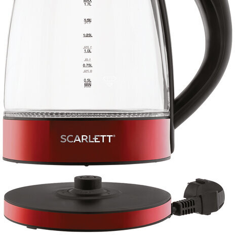 Чайник SCARLETT SC-EK27G99, 1,7 л, 2200 Вт, закрытый нагревательный элемент, стекло, красный