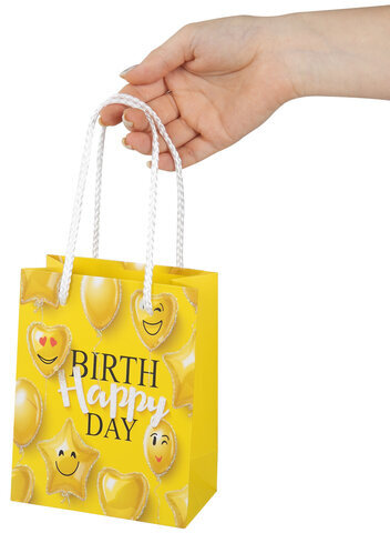 Пакет подарочный 11,4x6,4x14,6 см ЗОЛОТАЯ СКАЗКА "Happy Birthday", глиттер, желтый, 608237