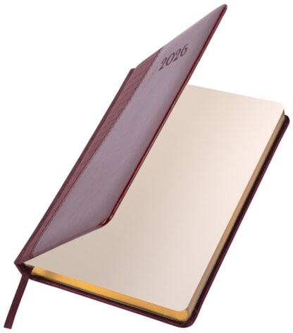 Ежедневник датированный 2026, А5, 138x213 мм, BRAUBERG "Cayman", под кожу, бордовый/коричневый, 117044