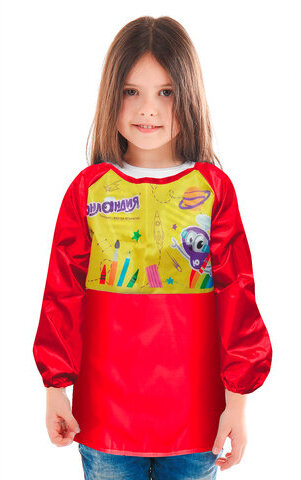 Фартук-накидка с рукавами для труда и занятий творчеством ЮНЛАНДИЯ, 50х65 см, Красный, 228354