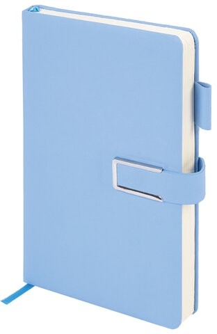 Ежедневник недатированный А5 143х210мм BRAUBERG Deluxe, под кожу, магнит 160л, голубой, 117144