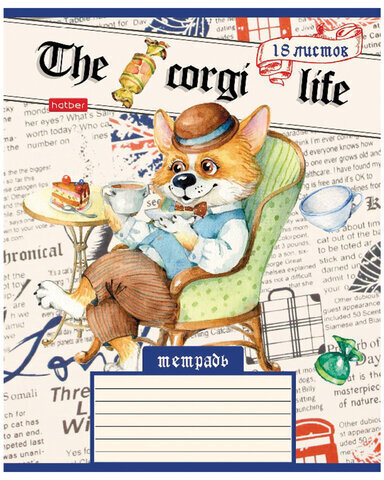 Тетрадь 18 л. HATBER клетка, обложка картон, "Корги_LIFE" (5 видов в спайке), 18Т5В1