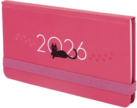 Еженедельник датированный 2026 с резинкой 171х93 мм, BRAUBERG, твердый, УФ-ЛАК, 64 л., "Кот", 117349