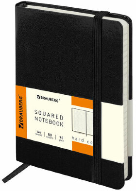 Блокнот МАЛЫЙ (100x150 мм) А6, BRAUBERG &quot;Metropolis&quot;, балакрон, резинка, клетка, черный, 111589