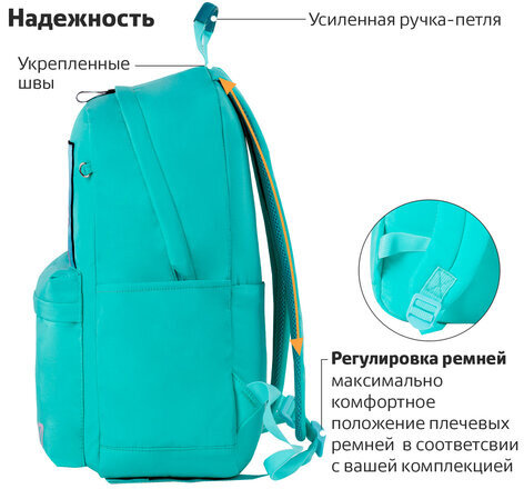Рюкзак BRAUBERG FASHION CITY, универсальный, "K-pop", бирюзовый, 44х31х16 см, 229966