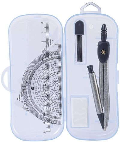 Готовальня ПИФАГОР 8 предметов: циркуль 120 мм, чертежные принадлежности, пластиковый пенал, 210860