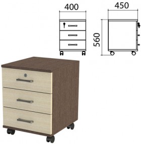 Тумба подкатная &quot;Канц&quot;, 400х450х560 мм, 3 ящика, замок, цвет венге/дуб молочный (КОМПЛЕКТ)
