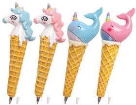 Ручка фигурная &quot;МОРОЖЕНОЕ-ЕДИНОРОГИ-КИТЫ&quot;, СИНЯЯ, 4 дизайна ассорти, 0,5 мм, BRAUBERG, 142765