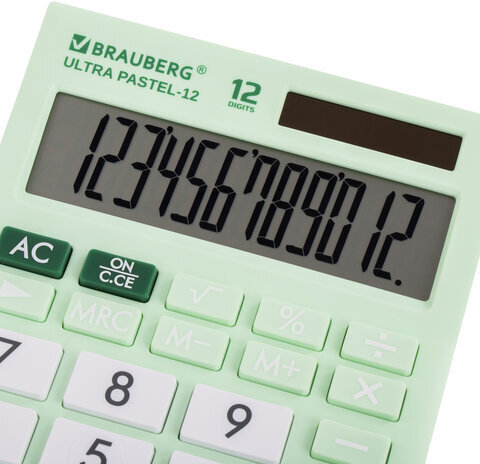 Калькулятор настольный BRAUBERG ULTRA PASTEL-12-LG (192x143 мм), 12 разрядов, двойное питание, МЯТНЫЙ, 250504