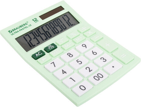 Калькулятор настольный BRAUBERG ULTRA PASTEL-12-LG (192x143 мм), 12 разрядов, двойное питание, МЯТНЫЙ, 250504