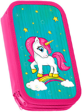 Пенал ЮНЛАНДИЯ, 2 отделения, ламинированный картон, блестки, 19х11 см, &quot;Neon unicorn&quot;, 270172
