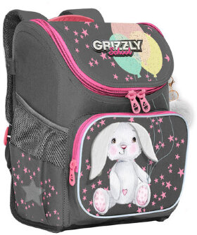 Ранец GRIZZLY эргономичная спинка, с брелоком, для девочек, &quot;LITTLE BUNNY&quot;, 35х26х16 см, RAl-294-3/2