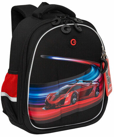 Ранец GRIZZLY анатомическая спинка, с бейджем, для мальчиков, RACER, 36х28х20 см, RAz-487-12/1