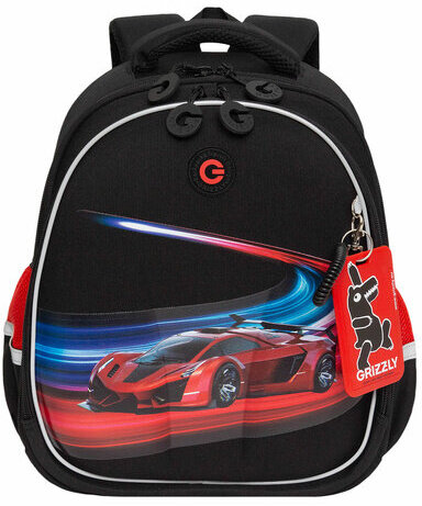 Ранец GRIZZLY анатомическая спинка, с бейджем, для мальчиков, RACER, 36х28х20 см, RAz-487-12/1