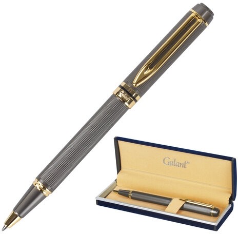 Ручка подарочная шариковая GALANT "Dark Chrome", корпус матовый хром, золотистые детали, пишущий узел 0,7 мм, синяя, 140397