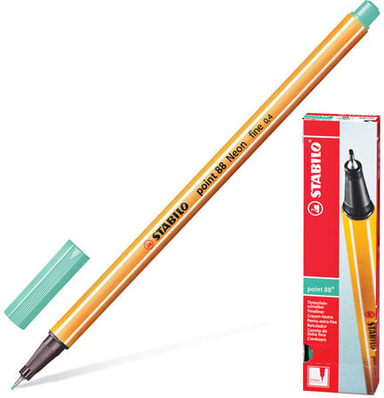 Ручка капиллярная (линер) STABILO "Point 88", ЗЕЛЕНЫЙ ЛЕД, корпус оранжевый, линия письма 0,4 мм, 88/13