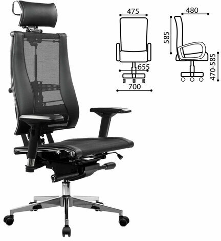 Кресло МЕТТА "YOGA" Y 4DT B2-14D, адаптивная спинка, 3D-подголовник, сверхпрочная сетка, черное