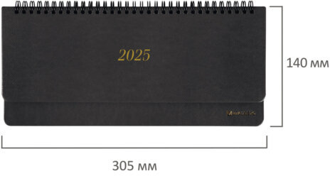 Планинг датированный 2025 305х140 мм BRAUBERG "Iguana", под кожу, черный, 115693