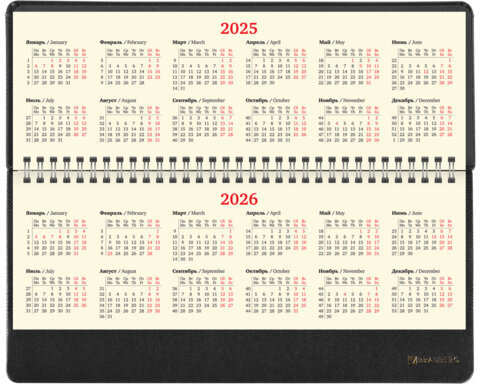 Планинг датированный 2025 305х140 мм BRAUBERG "Iguana", под кожу, черный, 115693