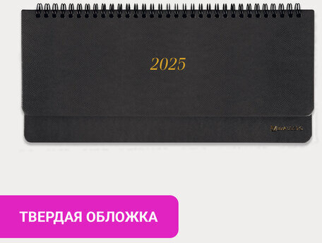 Планинг датированный 2025 305х140 мм BRAUBERG "Iguana", под кожу, черный, 115693