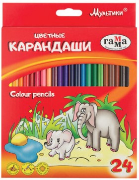 Карандаши цветные ГАММА &quot;Мультики&quot;, 24 цвета, заточенные, трехгранные, картонная упаковка, 05091809, 050918_09