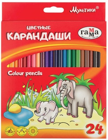 Карандаши цветные ГАММА "Мультики", 24 цвета, заточенные, трехгранные, картонная упаковка, 05091809, 050918_09